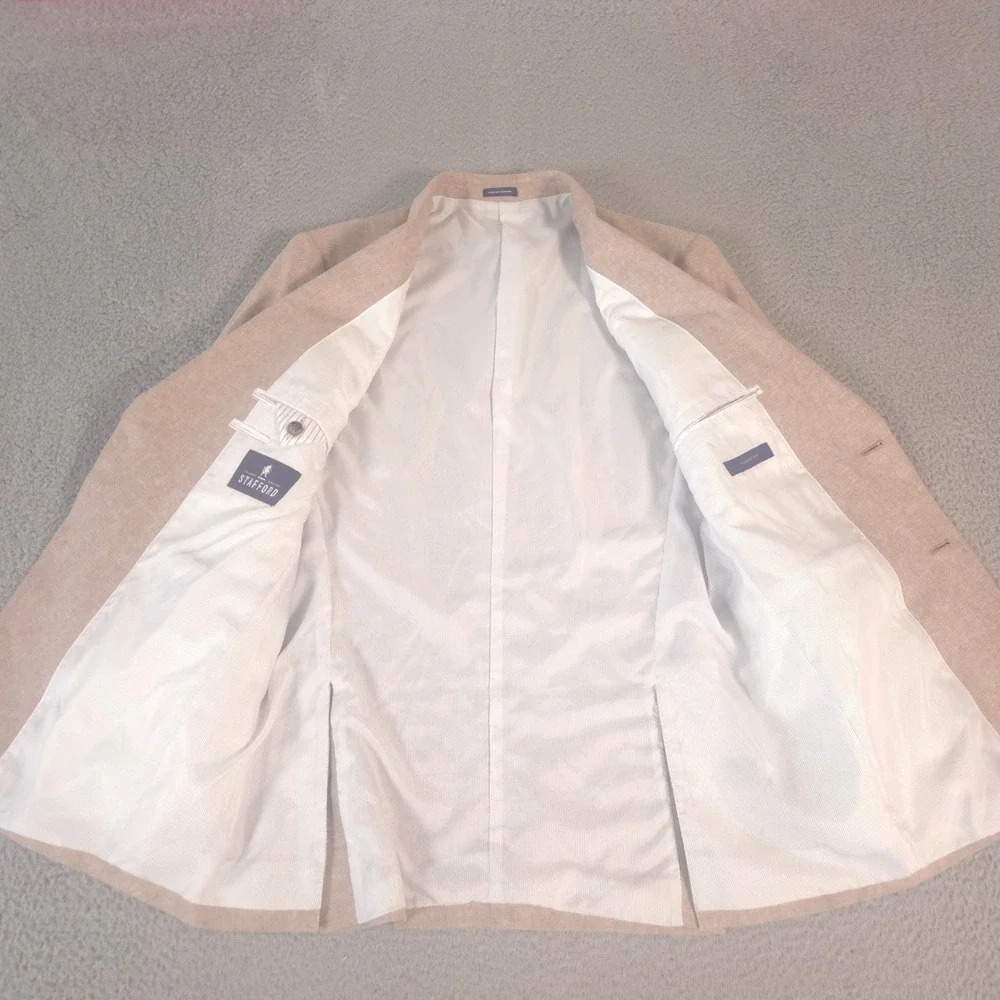 Stafford Sport Coat Mens 42 Long Tan Classic Fit Linen Cotton Blend Two Button